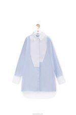Loewe Women Striped plastron shirt in cotton 206XF936 White/Blue
