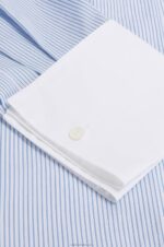 Loewe Women Striped plastron shirt in cotton 206XF936 White/Blue - Image 3