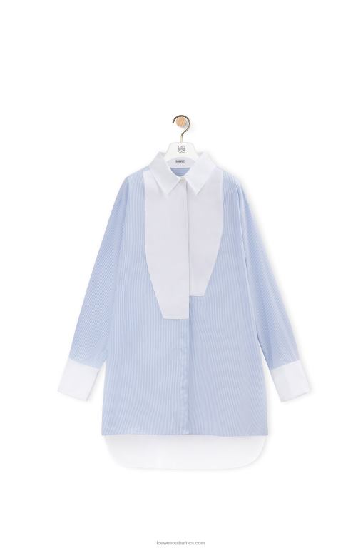 loewe_women_striped_plastron_shirt_in_cotton_206xf936_white_blue.jpg Loewe Women Striped plastron shirt in cotton 206XF936 White/Blue - Image 1