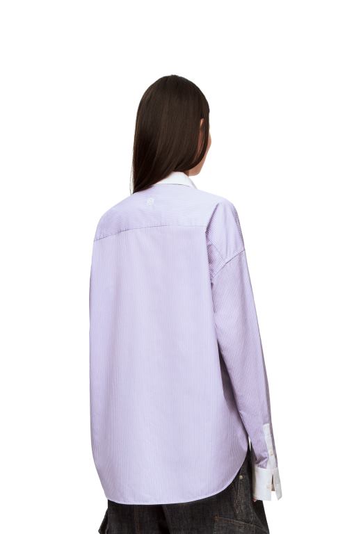 Loewe Women Striped plastron shirt in cotton poplin 206XF890 Lilac/White - Image 3