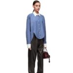 Loewe Women Striped plastron shirt in cotton poplin 206XF892 Navy/White