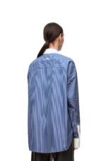 Loewe Women Striped plastron shirt in cotton poplin 206XF892 Navy/White - Image 3