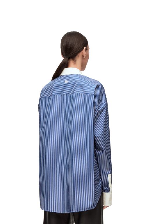 Loewe Women Striped plastron shirt in cotton poplin 206XF892 Navy/White - Image 3