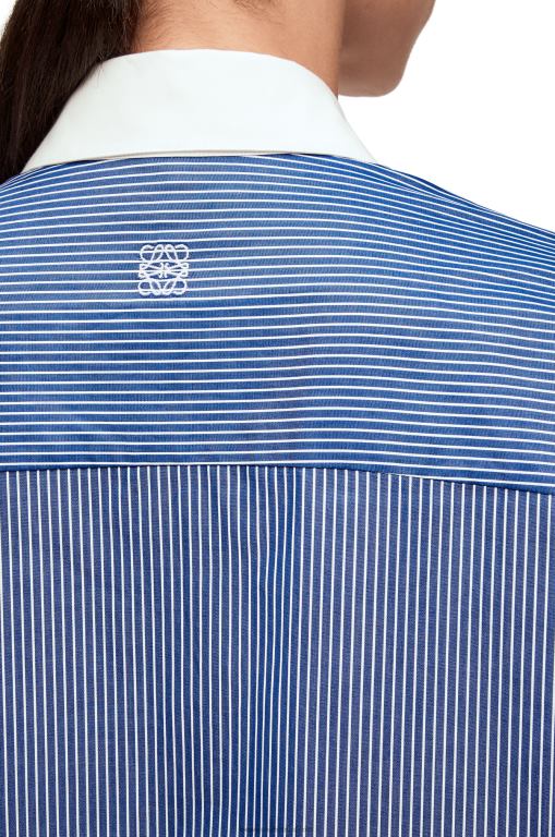 Loewe Women Striped plastron shirt in cotton poplin 206XF892 Navy/White - Image 4