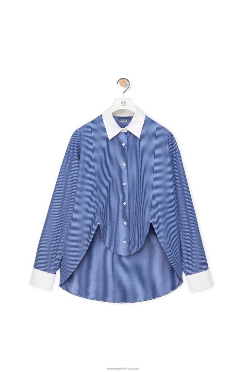 Loewe Women Striped plastron shirt in cotton poplin 206XF892 Navy/White - Image 5