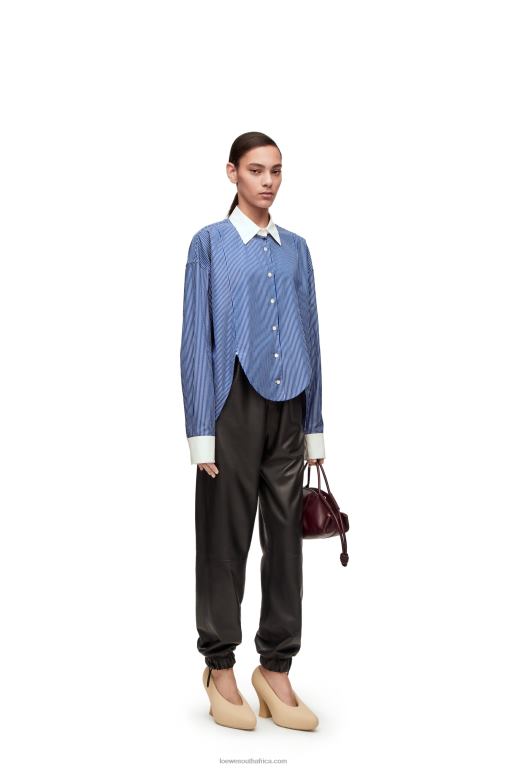 Loewe Women Striped plastron shirt in cotton poplin 206XF892 Navy/White - Image 1