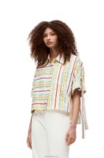 Loewe Women Striped workwear shirt in cotton, linen and silk 206XF865 Green/Red - Image 2