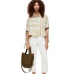 Loewe Women Striped workwear shirt in cotton, linen and silk 206XF865 Green/Red