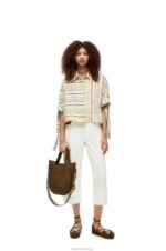 Loewe Women Striped workwear shirt in cotton, linen and silk 206XF865 Green/Red