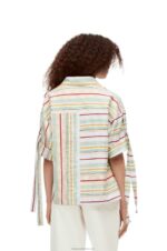 Loewe Women Striped workwear shirt in cotton, linen and silk 206XF865 Green/Red - Image 3