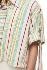 Loewe Women Striped workwear shirt in cotton, linen and silk 206XF865 Green/Red - Image 4