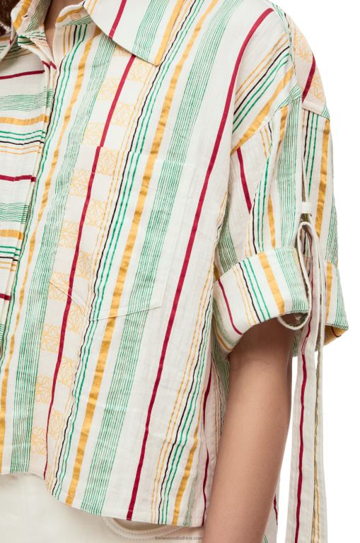 Loewe Women Striped workwear shirt in cotton, linen and silk 206XF865 Green/Red - Image 4