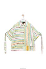 Loewe Women Striped workwear shirt in cotton, linen and silk 206XF865 Green/Red - Image 5