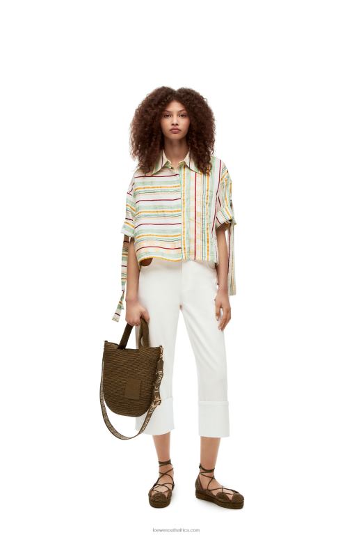 loewe_women_striped_workwear_shirt_in_cotton_linen_and_silk_206xf865_green_red.jpg Loewe Women Striped workwear shirt in cotton, linen and silk 206XF865 Green/Red - Image 1