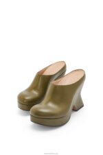 Loewe Women Terra wedge clog in calfskin 206XF746 Olive - Image 2