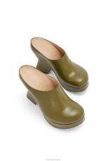 Loewe Women Terra wedge clog in calfskin 206XF746 Olive - Image 3