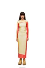 Loewe Women Tube dress in mesh 206XF1031 Yellow/Red