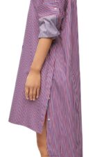 Loewe Women Turn-up shirt dress in striped cotton 206XF1035 Blue/Red - Image 3