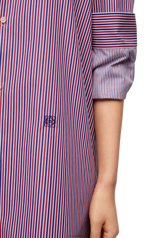 Loewe Women Turn-up shirt dress in striped cotton 206XF1035 Blue/Red - Image 4