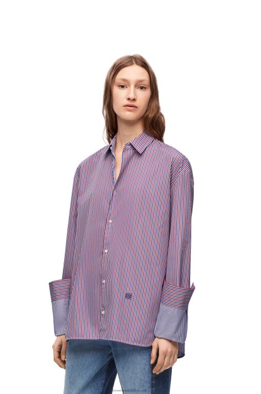 Loewe Women Turn-up shirt in striped cotton 206XF856 Blue/Red - Image 2
