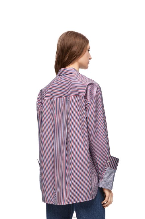Loewe Women Turn-up shirt in striped cotton 206XF856 Blue/Red - Image 3