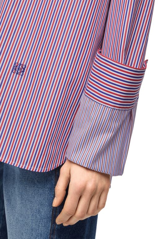 Loewe Women Turn-up shirt in striped cotton 206XF856 Blue/Red - Image 4