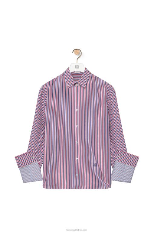 Loewe Women Turn-up shirt in striped cotton 206XF856 Blue/Red - Image 5
