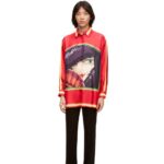 Loewe Women Witch of the Waste shirt in silk 206XF943 Pink/Yellow