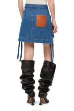 Loewe Women Workwear skirt in denim 206XF1161 Blue/Red - Image 3