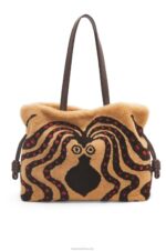 Loewe Women XL Flamenco clutch in shearling 206XF466 Beige/Chocolate - Image 2