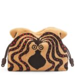 Loewe Women XL Flamenco clutch in shearling 206XF466 Beige/Chocolate