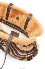 Loewe Women XL Flamenco clutch in shearling 206XF466 Beige/Chocolate - Image 7