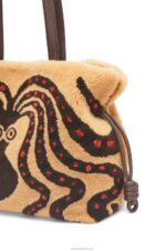 Loewe Women XL Flamenco clutch in shearling 206XF466 Beige/Chocolate - Image 8