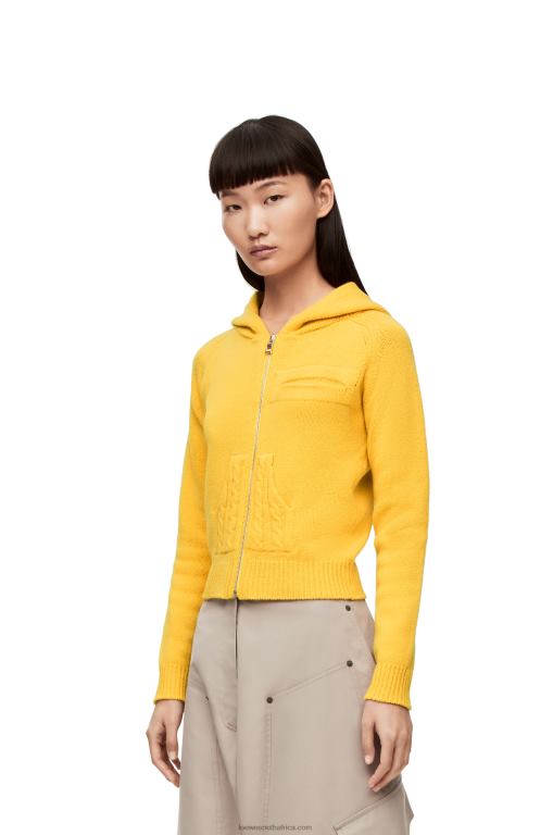 Loewe Women Zip up hoodie in knit wool 206XF804 Pale Yellow - Image 2
