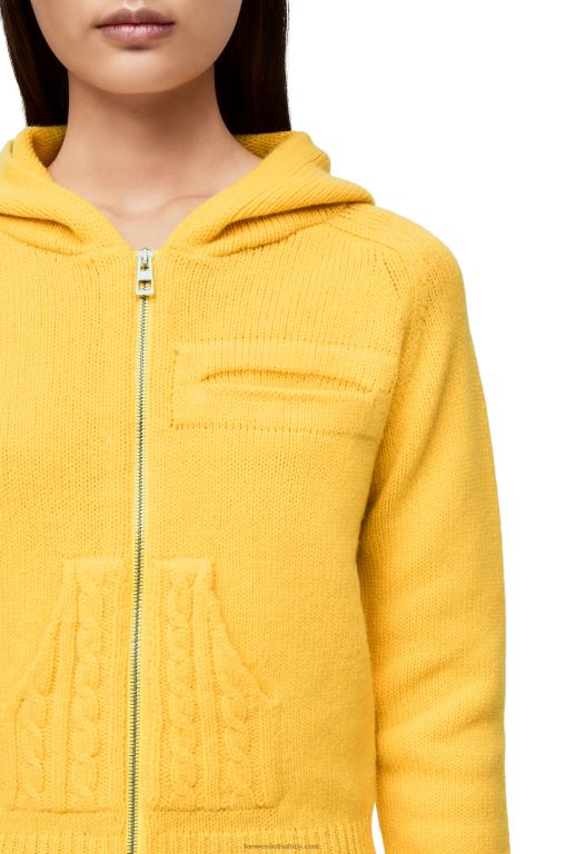 Loewe Women Zip up hoodie in knit wool 206XF804 Pale Yellow - Image 4